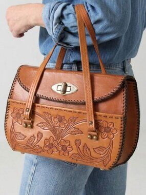 Vintage 60s Tooled leather bag purse | Boho festival hippie western